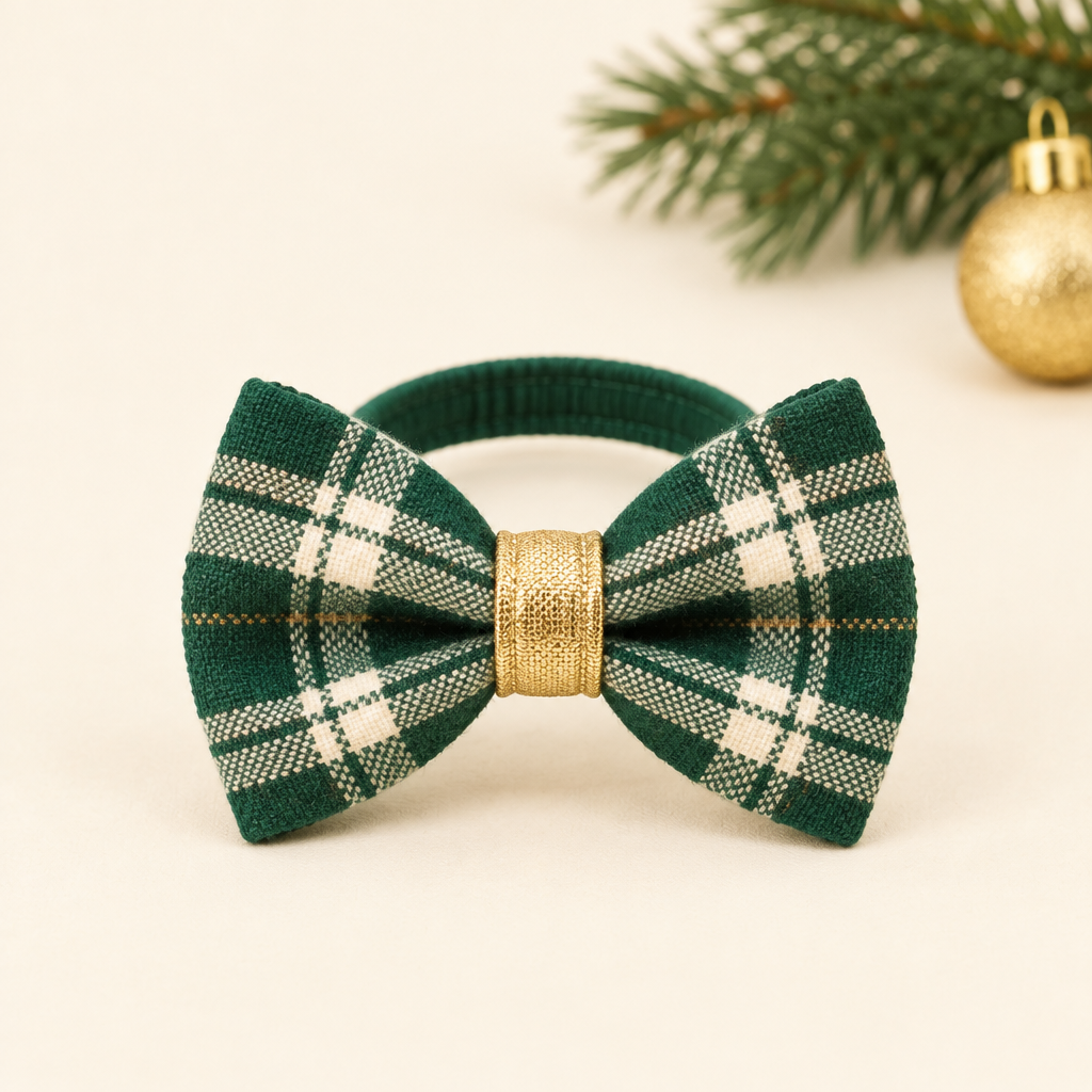 Green tartan dog bow tie collar slide