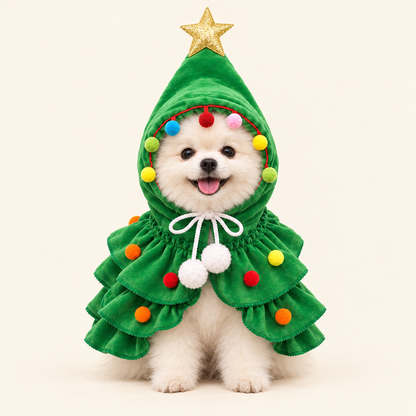 Tiny Tinsel Christmas tree pet costume, Festive Green